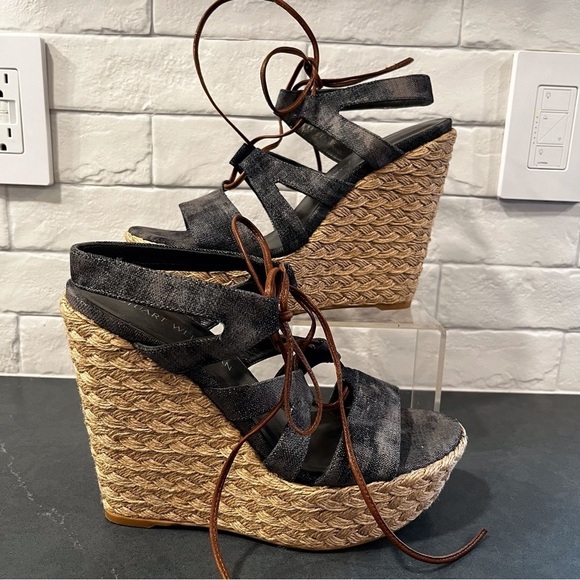 NWT Stuart Weitzman sz 8.5 denim color lace up espadrille sandals - Picture 4 of 15
